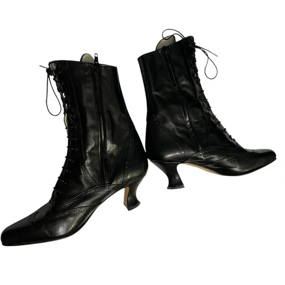 Kenneth Cole Black Leather Lace-Up Victorian Oxford Boots Made in Spain 90s Y2K - Picture 5 of 16